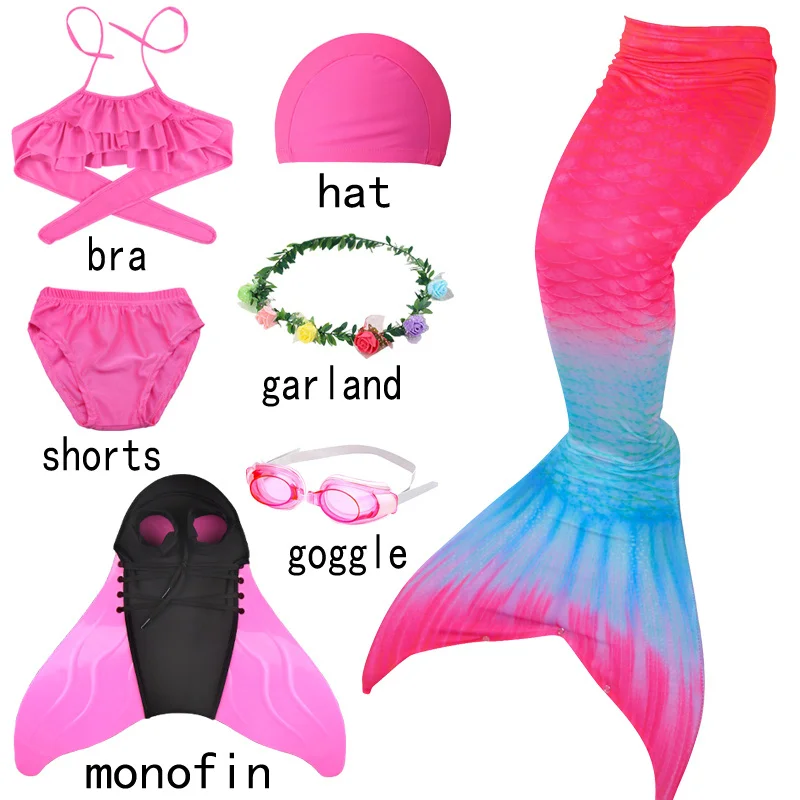 anime outfits 7Pcs/Set Girls mermaid tail cosplay Swimsuit the Little Mermaid Costume Bathing Suit Dress Halloween Party With Flipper Monofin anime outfits female Cosplay Costumes