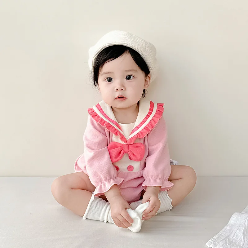 

Ins 2024 Spring Sutumn Korean Infant Girls Romper Bow Pattern Long Sleeve Comfort Newborn Girls Jumpsuit Soft Baby Girl Bodysuit
