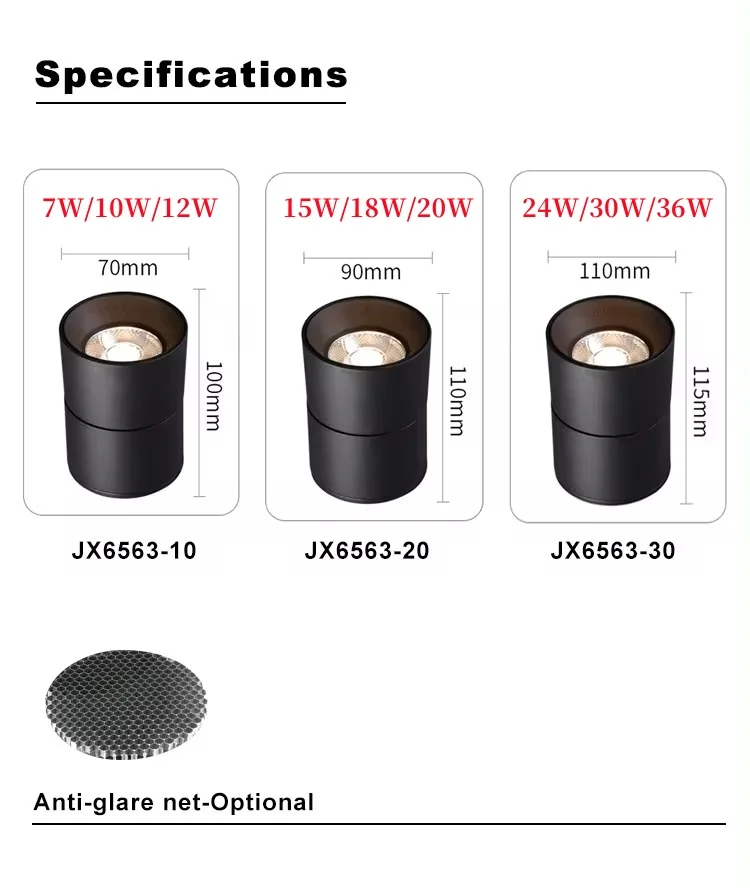Round Surface-mounted Dimmable Spotlights Foldable and rotates 360&deg; Spot Down Light 7W 10W 12W 15W 110V 220V Interior lighting