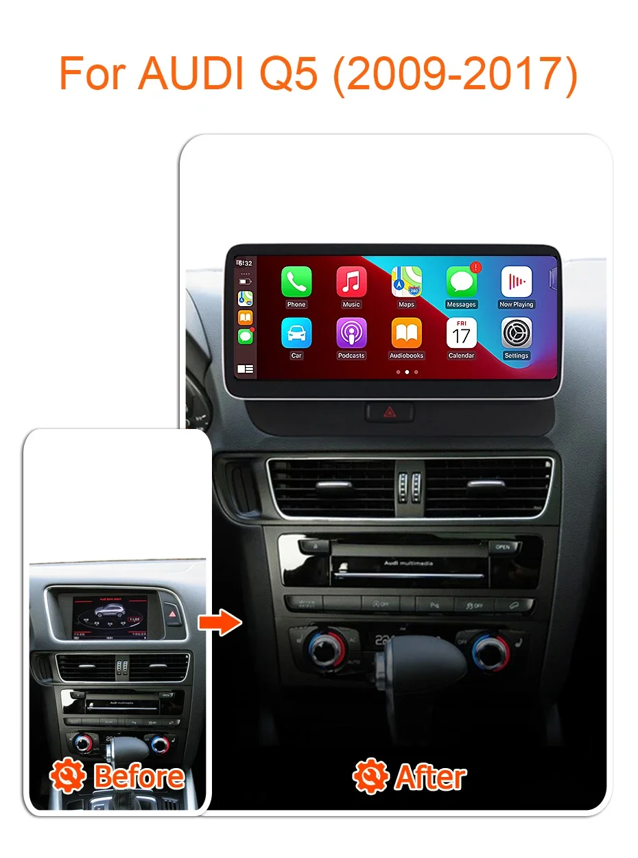 Snapdragon 8-Kern Wireless Carplay Android 13 Auto Stereo Bildschirm Für Audi Q5 2009-2016 Auto Radio multimedia-player GPS BT 4G LTE – Detail 1