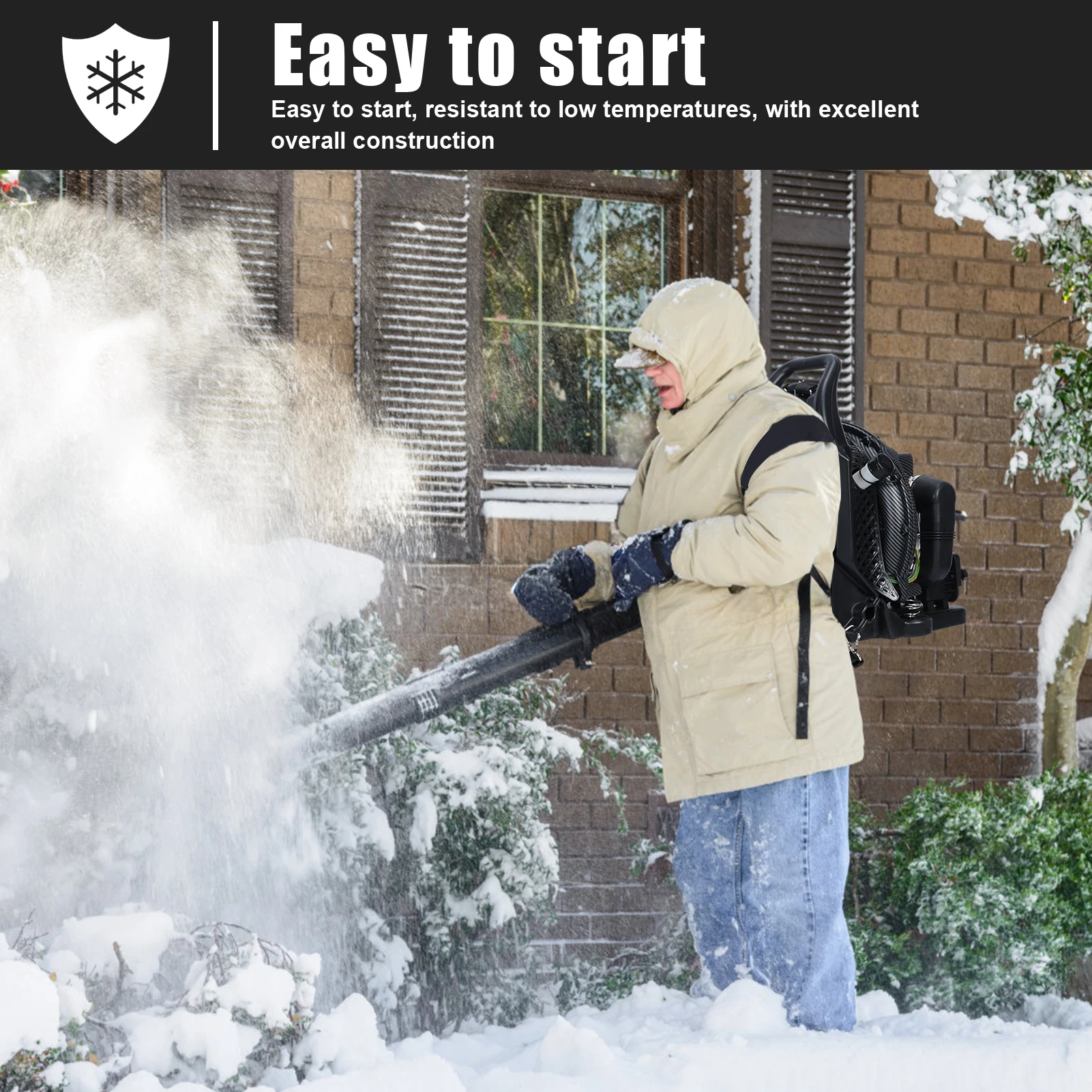 63CC Gas Powered Backpack Blower, 2-Stroke Snow Blower for Lawn Care Yard Dust Debris (Black) 3