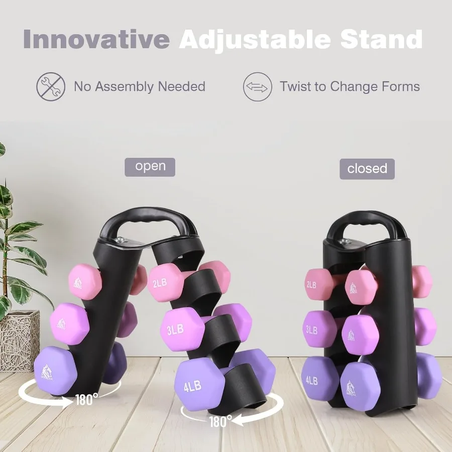 Set of 2 Neoprene Coated Dumbbell Hand Weights, Anti-Slip and Anti-Roll Hex Dumbbells in Pair for Strength Training, Resistance