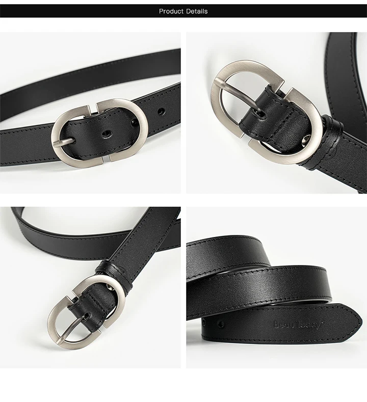 BEAUTODAY Belts Women Cow Split Solid Color Silver Buckle Ladies Modern Style Fashion Jeans Dress Accessories Waistband 91060