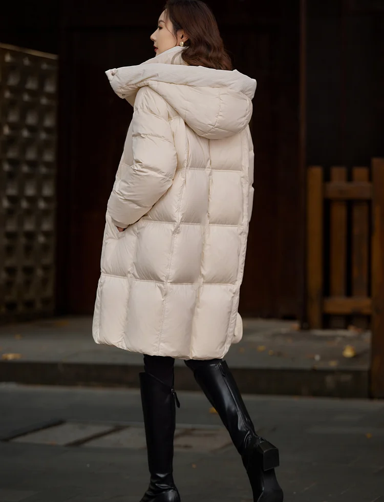 Vimly White Duck Down Puffer Jackets Women Winter Warm Long Down Coat 2023 Windproof High Neck Detachable Hood Outerwear 50636