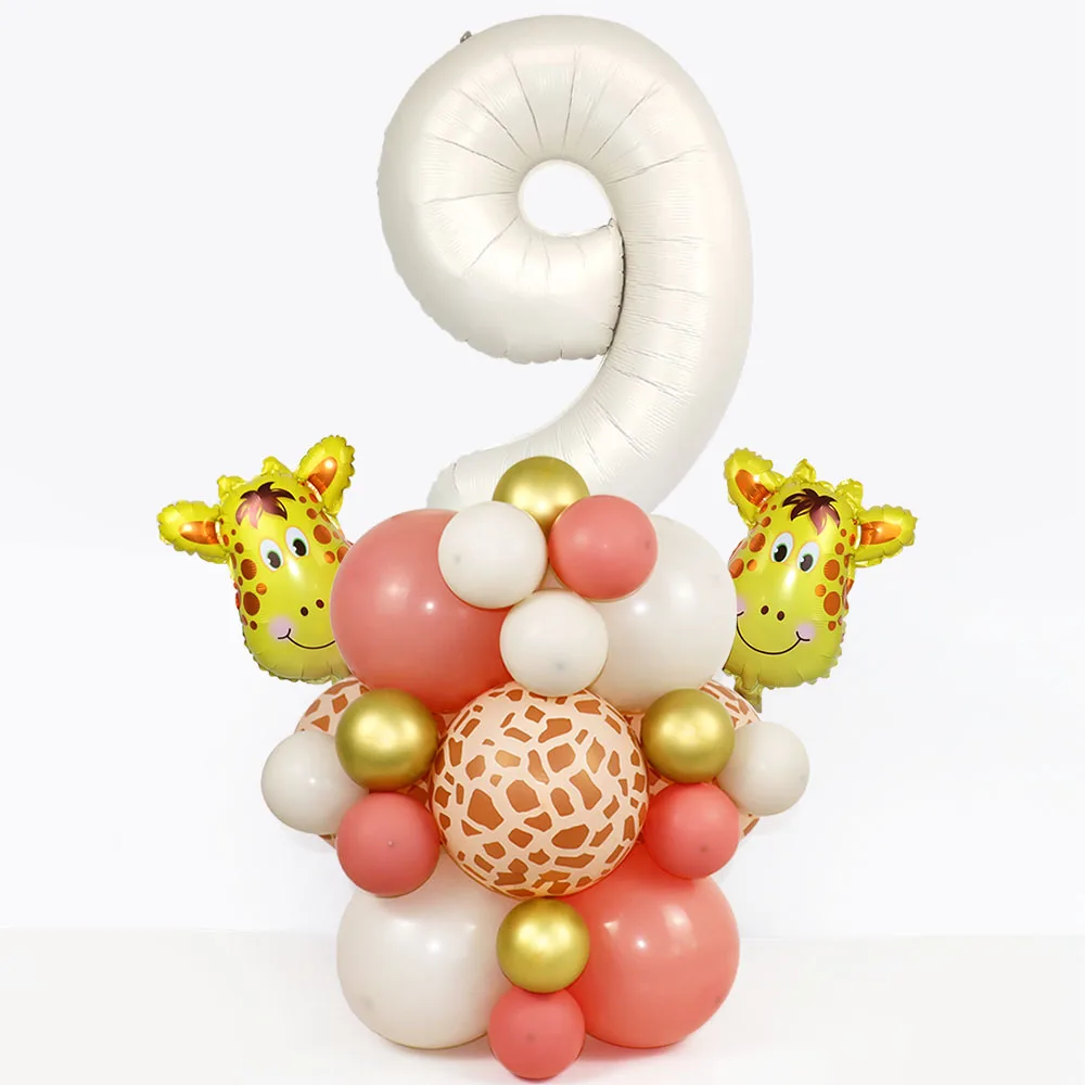 Juego de globos con números de animales para fiesta de cumpleaños de safari en la jungla, decoración para fiesta de primer cumpleaños de niños de 1, 2, 3, 4, 5 y 6 años, suministros para fiesta en el