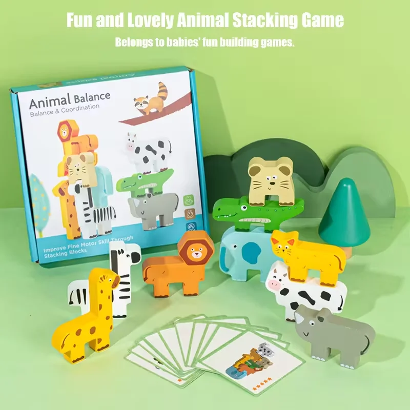 Wooden Animal Block Stacking Educational Puzzle Toy, Toddler Toys for Ages 1-3, Early Education Toys, Kids Toys