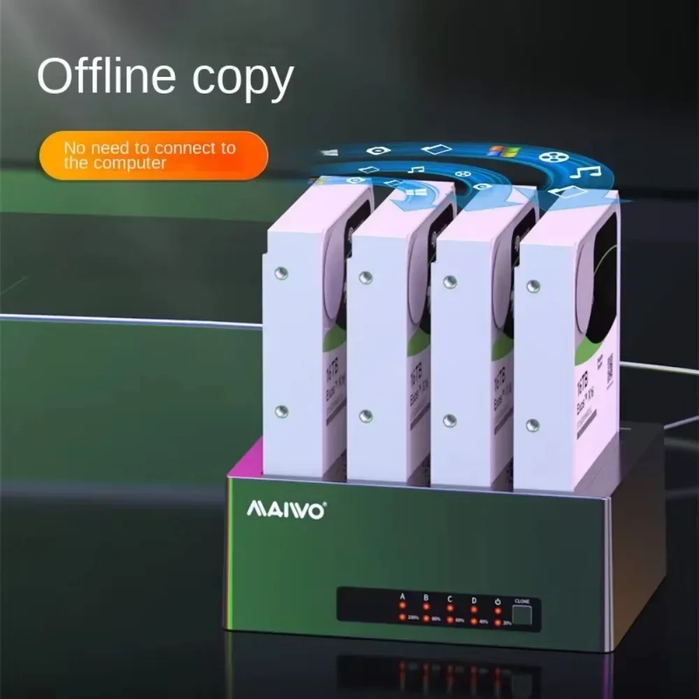 MAIWO 4베이 HDD 도킹 스테이션 (2.5/3.5인치 SATA HDD 케이스) SATA-USB 3.0 HDD 박스 (오프라인 클론 기능 포함, PC용, 96TB 용량)