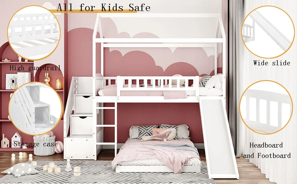 twin over twin bunk bed with slide