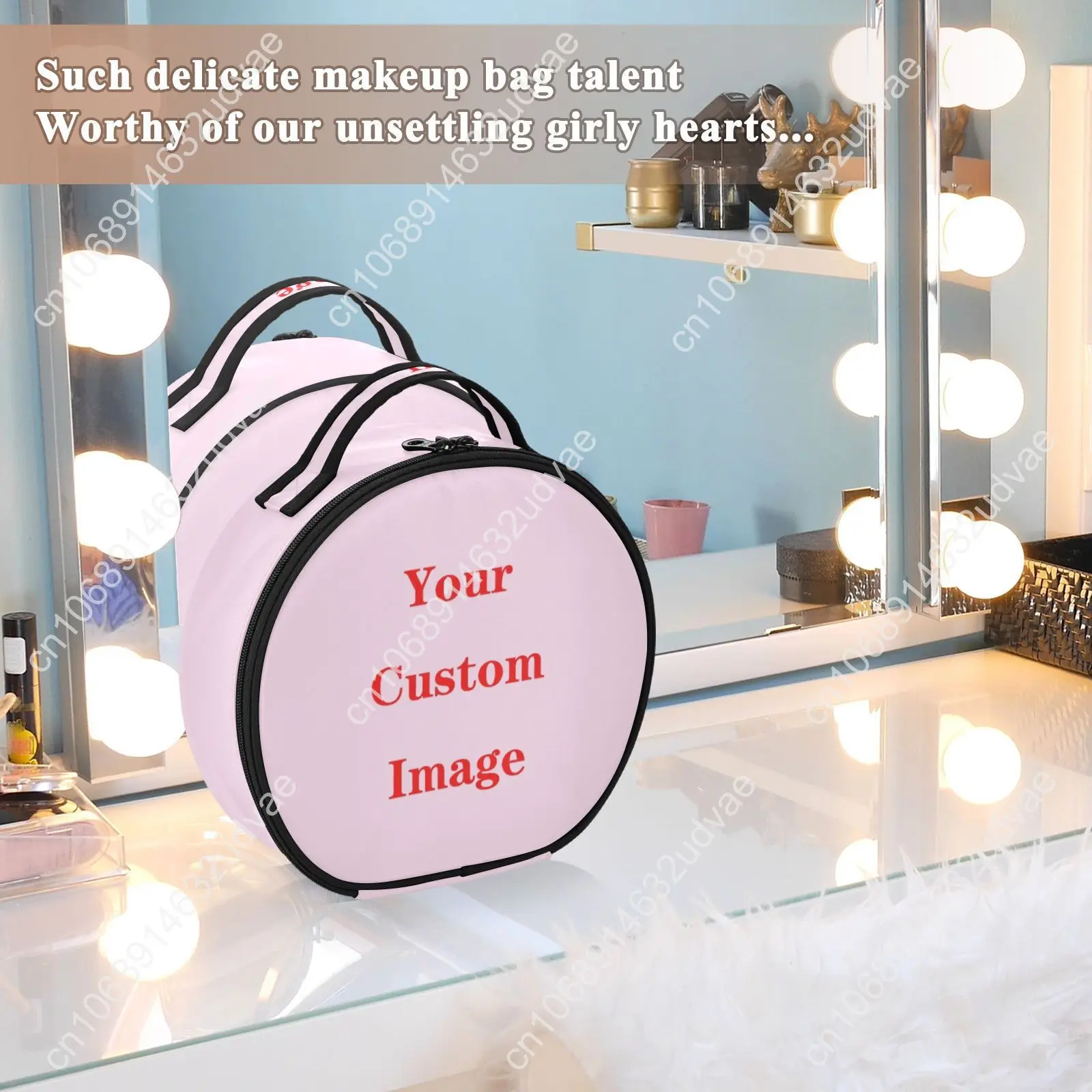 Round Hard Partition Cosmetic Bag Organizer Women Travel Make Up Customized Pattern Cosmetics Suitcases Makeup Toiletry Bag New