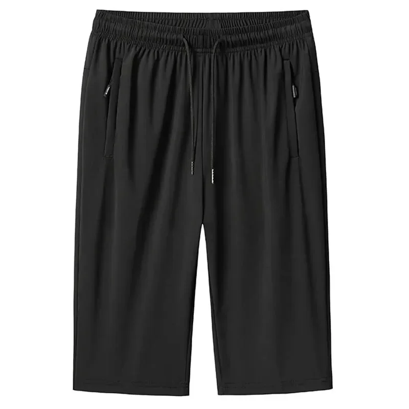 Plus Size 6XL 7XL 8XL Men's 3/4 Long Hiking Capri Shorts For Men Streetwear Cargo Short For Summer Travel Workout Ice Silk Pants 6