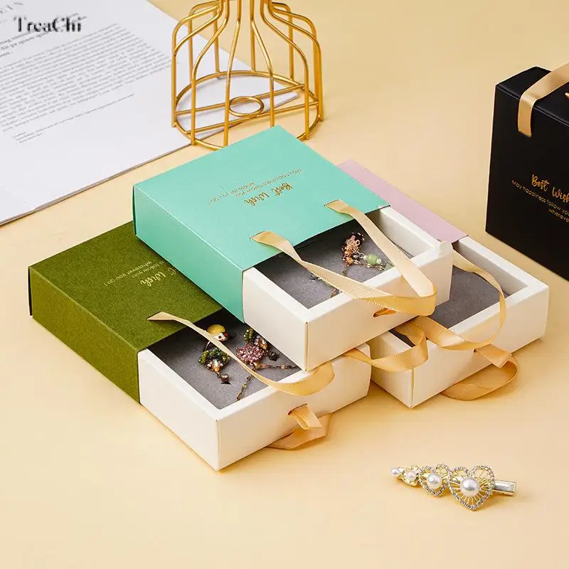 10Pcs Hand Drawer Box Jewelry Box Ring Earrings Necklace Jewelry Box Wear Nail Badge Brooch Gift Box Can Be Printed Logo Logo