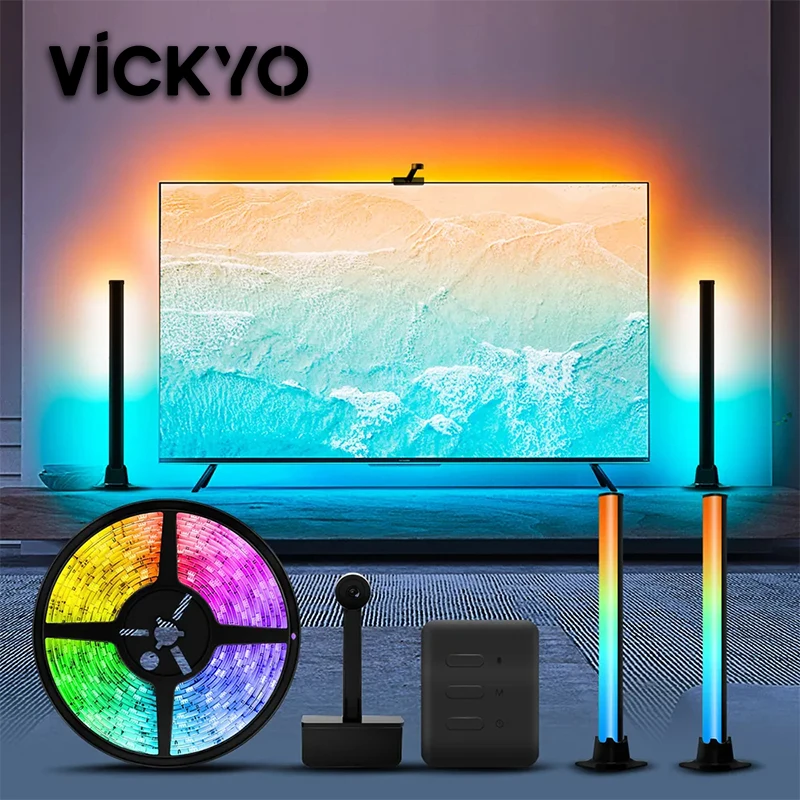 

VICKYO LED Desktop Ambient Background Light Strip Tuya WiFi Screen Music Sync With Camera For TV Computer Decor Christmas Gifts