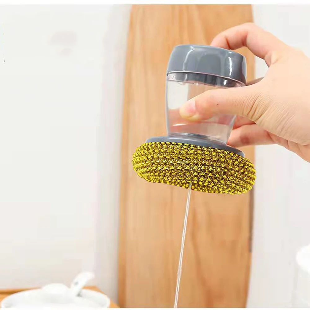 Soap Dispensing Palm Brush for Pot Pan Sink Cleaning Tableware Kitchen Scrubber with PET Replacement Balls One Set Kitchen Pot Brush Kitchen Cleaning Brush Kitchen Cleaning Tool