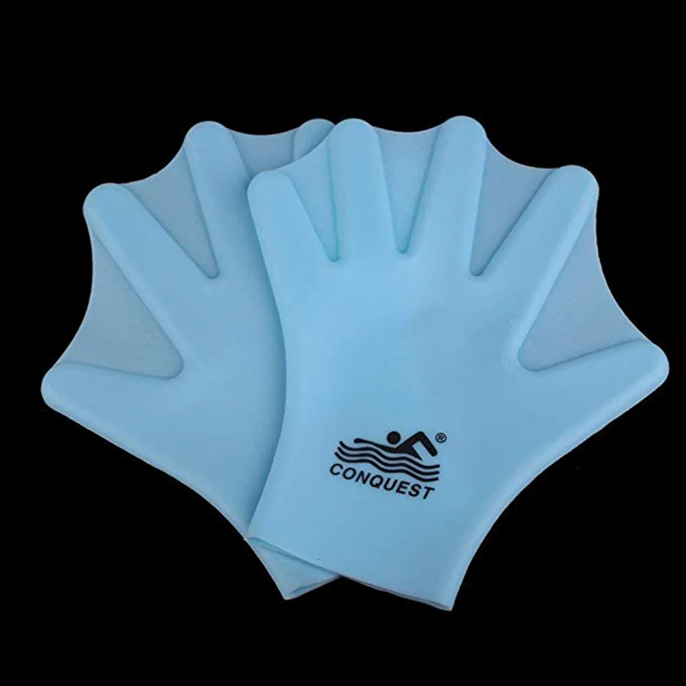 1 Pair Silicone Swimming Gloves Webbed Aquatic Fit Traning Gloves Paddle Diving Gloves Hand Web (Adult, Sky Blue) 1 pair for anker soundcore life q30 noise canceling protein leather earmuffs pads blue