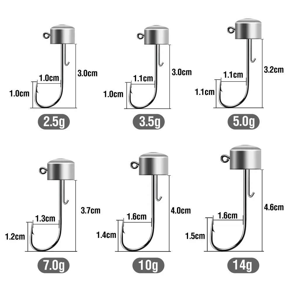 20 hameçons Ned Rig tête champignon 2.5g à 14g - Acier haute teneur en carbone pour leurres souples