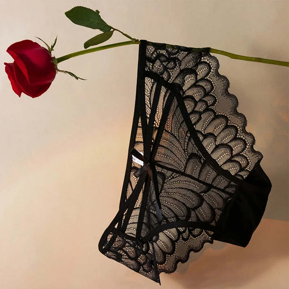 Lace Panties Female Underwear Women Panties Womens Underwear Womens Briefs Sheer Mesh Perspective Lace Panties Breathable Transparent Underpants Low-rise Sexy Bowknot Underwear Bikini