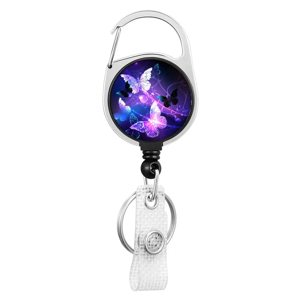 Butterfly Lanyard Clip Keychain Name Tag Holder Keyring Id Card Key Ring Cord Reel Retract Pull Key Chain Office Recoil Badge retractable badge reel badge holder badge holder keychain retractable id tag retractable id lanyard retractable key ring