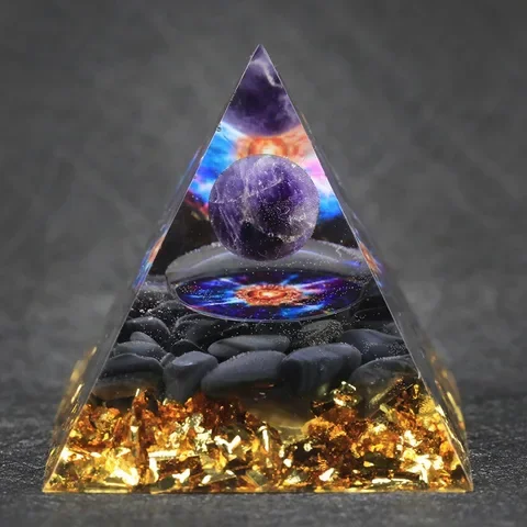 

Crystal Healing Pyramid Amethyst Peridot Energy Generator Orgone Chakra Reiki Meditation Tool Natural Generator Orgonite