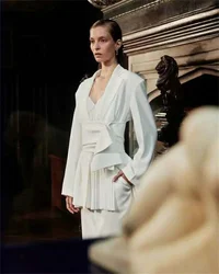 White Women Suits 1 Piece Blazer With Belt Formal Office Lady Business Work Wear Jacket Fashion Girl Coat Prom Dress