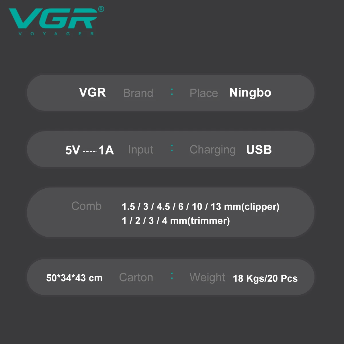 VGR 646 الشعر المتقلب المهنية USB مقص الشعر قابلة...