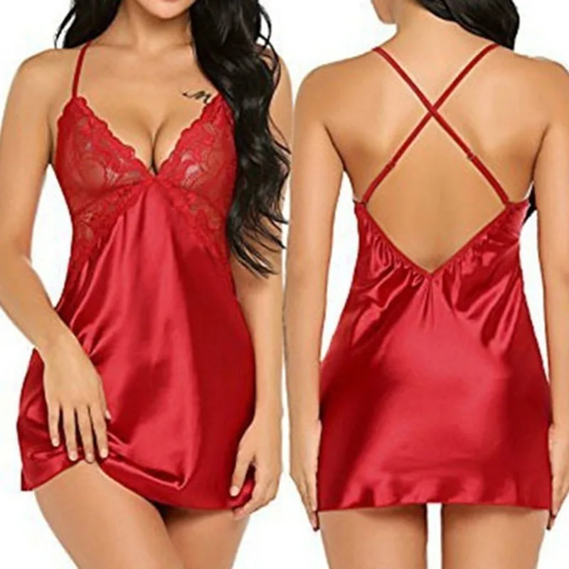 Women Sexy Nightdress Lingerie Lace Satin Silk Sleepwear Top Underwear Nightgown Babydolls Pajamas Exotic Costume