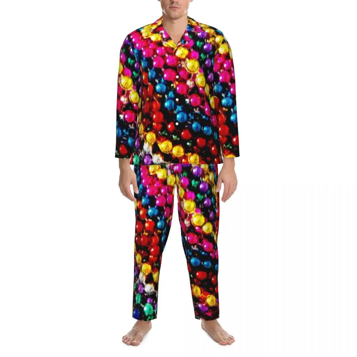 

Mardi Gras Beads Pajamas Men Modern Art Print Fashion Bedroom Sleepwear Spring 2 Pieces Casual Oversize Design Pajama Sets