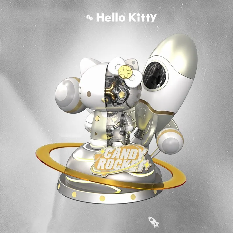 

New Limited Sanrio Hello Kitty Model With Light Candy Heart Rocket Semi Mechanical Detachable Anime Garage Kit Collectible Toy