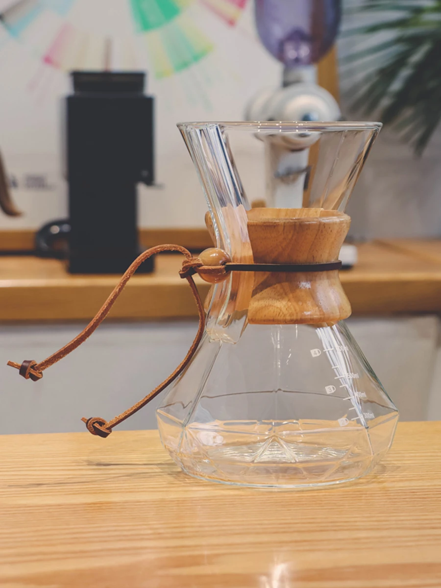 Transparent Diamond Hand-Poured Coffee Pot High Borosilie Glass Chemex Filter Paper 400-600ml American Sle Coffee Utensils