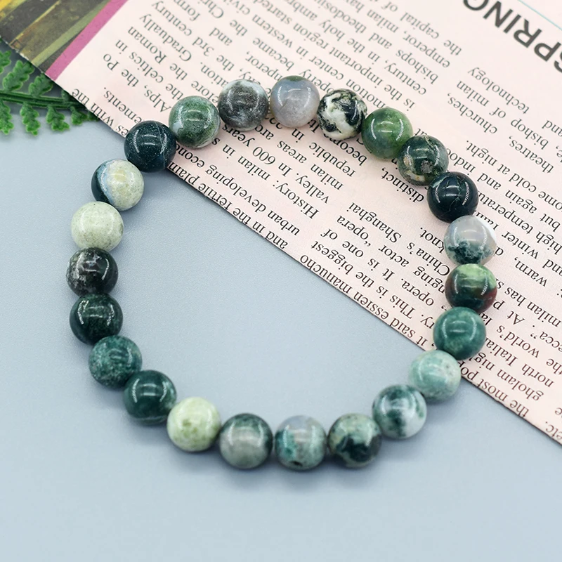 Real Natural Tree Patterned Agate Stone Beaded Bracelet Men Women Natural Lapis Lazuli Moss Agate Jade Energy Healing Jewelry - Image 3