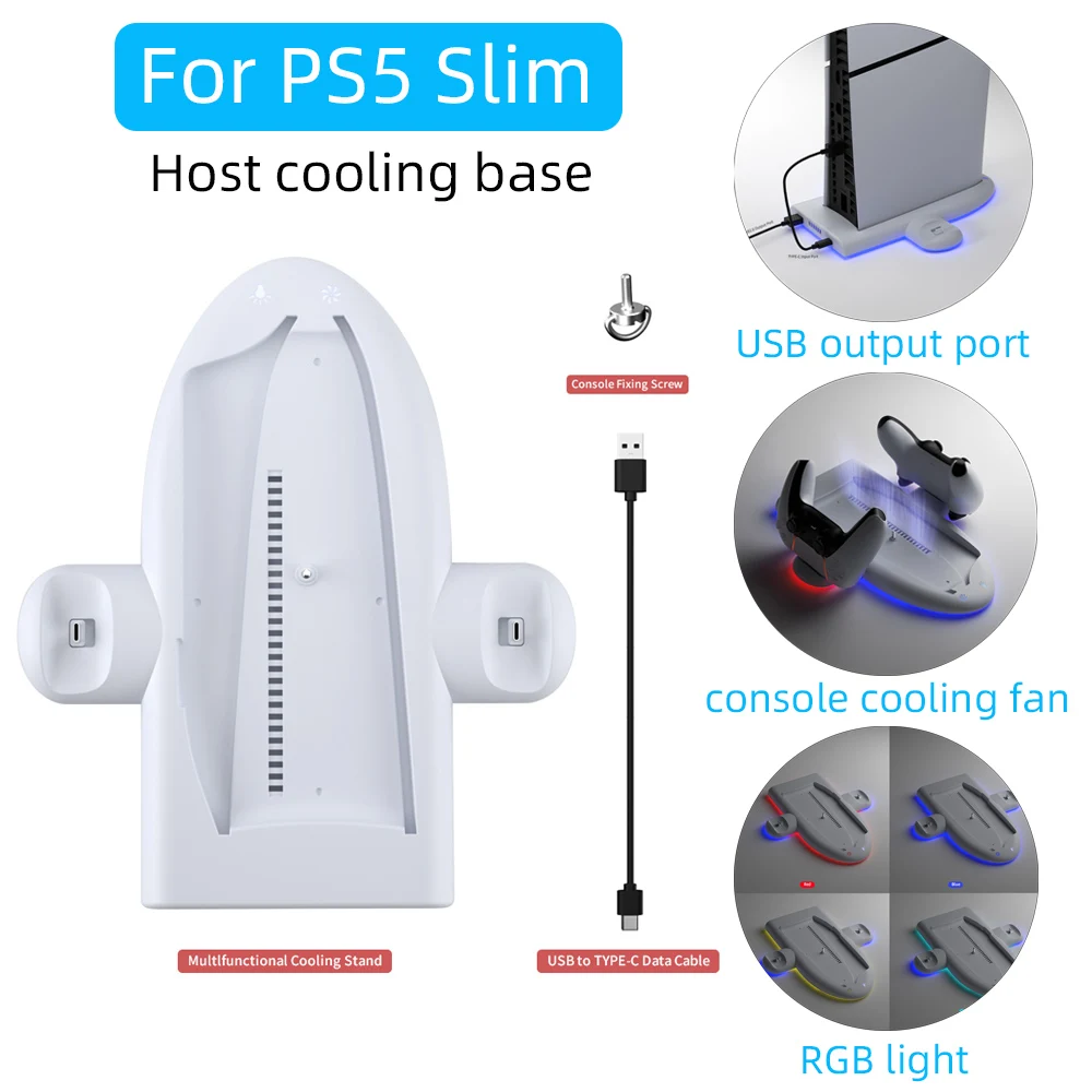 

For PS5 Slim Host Heat Dissipation cooling Charging Base dock with RGB for PS5Slim Console Radiator fan controler handle charger