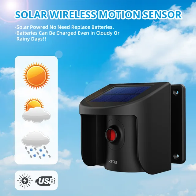KERUI DW9 Driveway Alarm System with Solar Powered Motion Sensor Detector Waterproof for Outdoor Garage Welcome Burglar 2