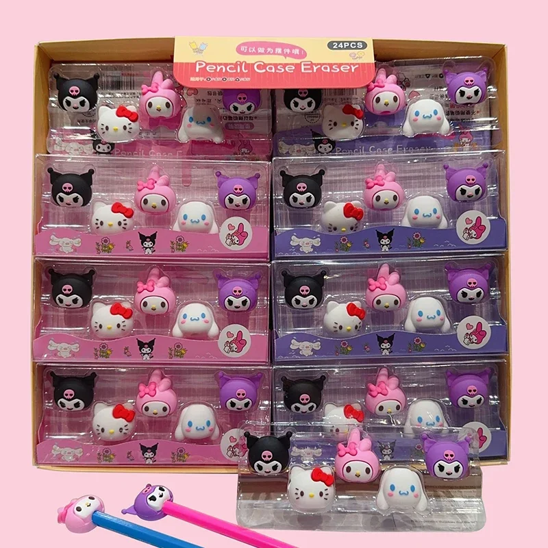 gomme-sanurgente-hello-kitty-cinnamoroll-kuromi-pour-etudiants-etui-a-crayons-couverture-de-stylo-fournitures-scolaires-24-boites