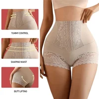 Shorty gainant taille haute sans couture pour femme avec dentelle, effet ventre plat, amincissant et rehausseur de fesses 4