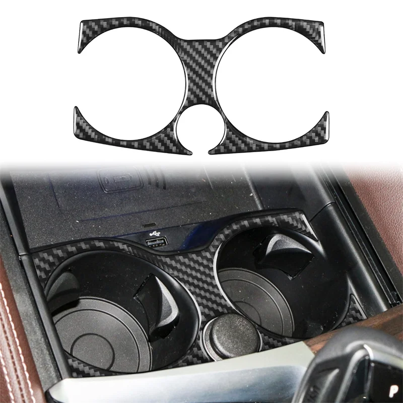 

For BMW 5 Series G30 2016-2022 Carbon Fiber Sticker Center Console Water Cup Holder Frame Cover Trim Interior Car Accessories
