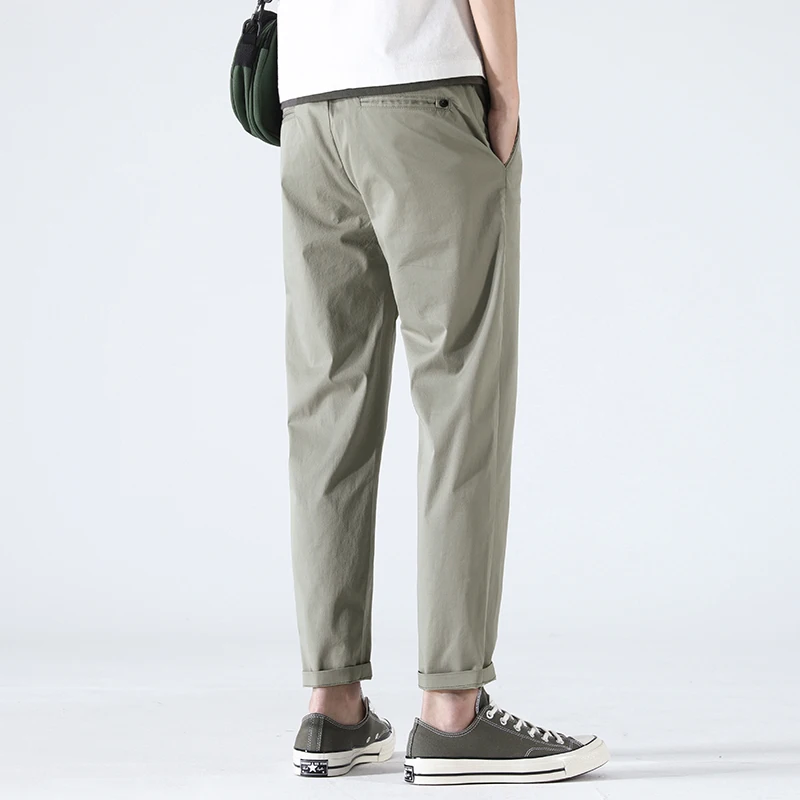 Summer New Solid Color Fashion Elastic Waist Straight Pants Man High Street Casual Button Zipper Ice Silk Fabric Y2K Trousers