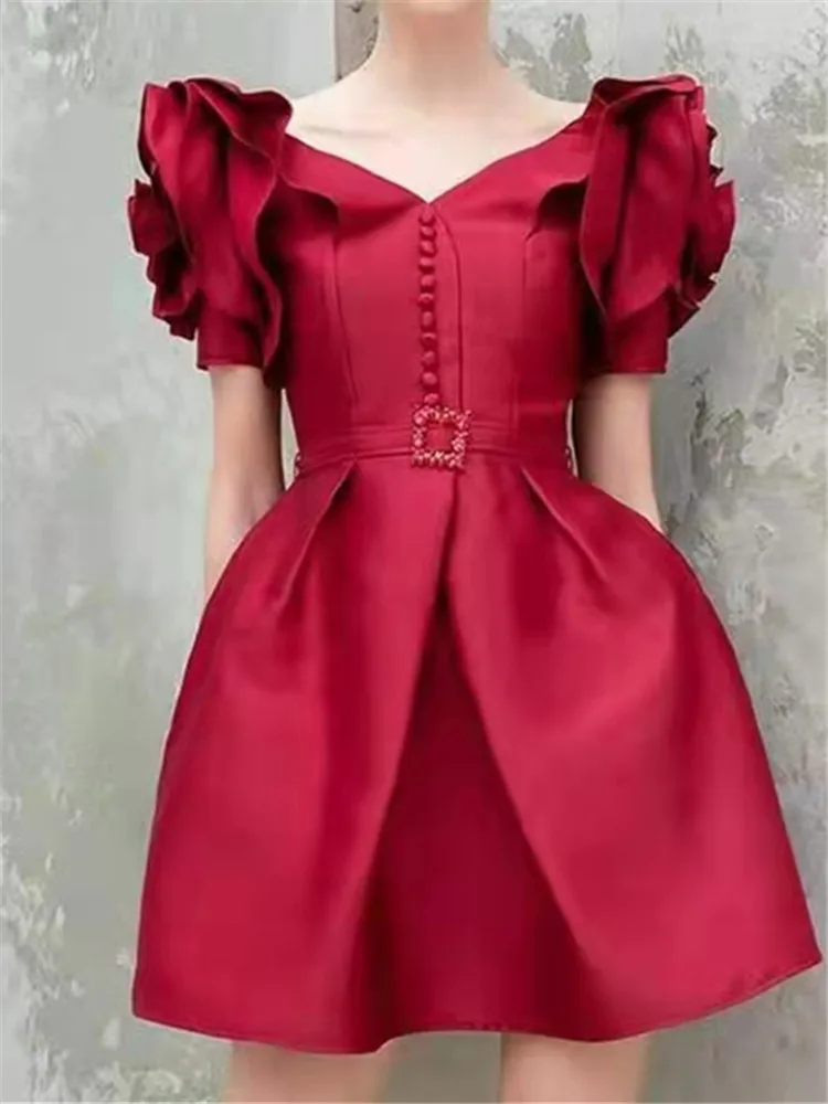 

2022 Boho Party Print Sexy Mesh Embroidery Floral Lace Vintage Dresses for Women Chic A-Line Short Sleeve Runway Summer Elegant
