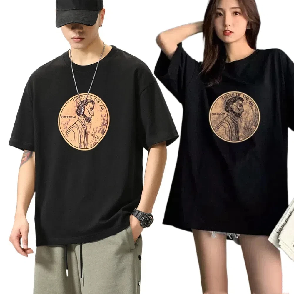Soft Loose Cotton T-shirt Short Sleeve Cartoon Plus Size Pullover Shirt Ins O-neck Couple Clothing Tees Travel