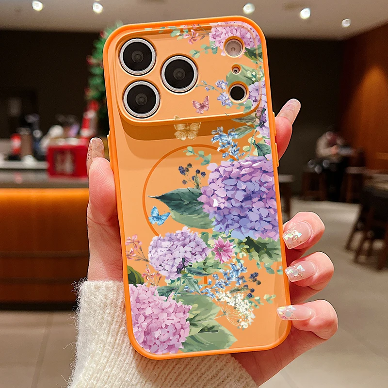 Purple Hydrangea Magnetic Floral Case with Skin-Feel Cover