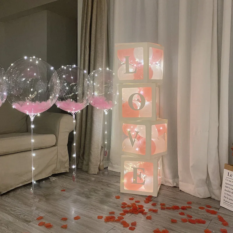 25/30cm Transparent Letter Box Balloon Box Birthday Wedding Custom Name Party Decoration Kids Babyshower Girl Balloon DIY Boxes