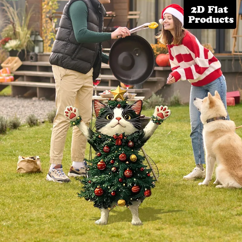 Christmas Cat Metal Craft Decoration - Hollow Outdoor Garden Stake for Home Decor - Convenient and Practical Yard Ornament