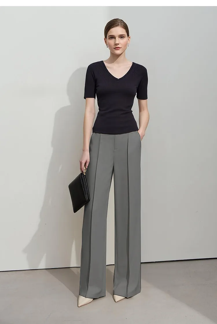 Amii Women's Flared Pants 2026 Summer New Pin Tuck Casual Trousers With Flowy Drape Simple Office Long Pants For Women 12612019
