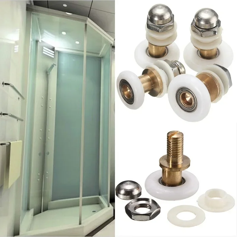 Shower Door Rollers Sliding Door Roller Shower Room Rollers Shower Room Pulley Sliding Door Pulley 4pcs 23/25/27mm Replacement Brass Bathroom Shower Door Roller Runner Glass Sliding Door Wheel Pulley