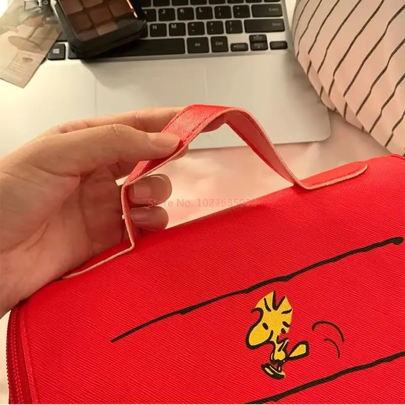 New Anime Snoopy Red House Stationery Storage Bag High-Capacity Cosmetic Bag Portable Carry Hand Storage Travel stationery organizer stationery storage box