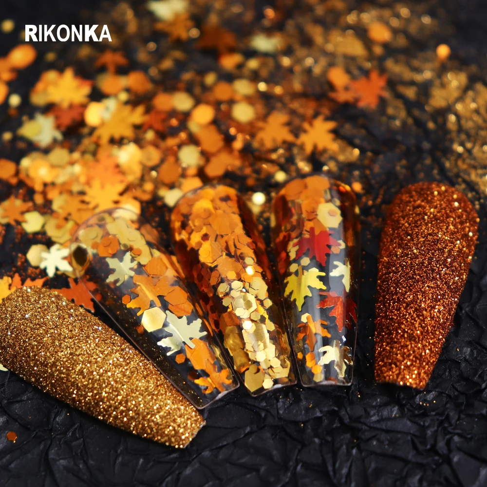 Autumn Golden Maple Leaf Nail Art Sequins & Glitter Set