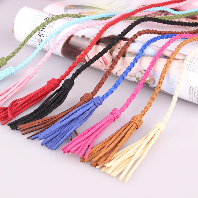 

New Style Tassel Women's Thin Belt Creative New Style Fashionable and Versatile Korean Velvet Tassel Women's Belt Wholesale