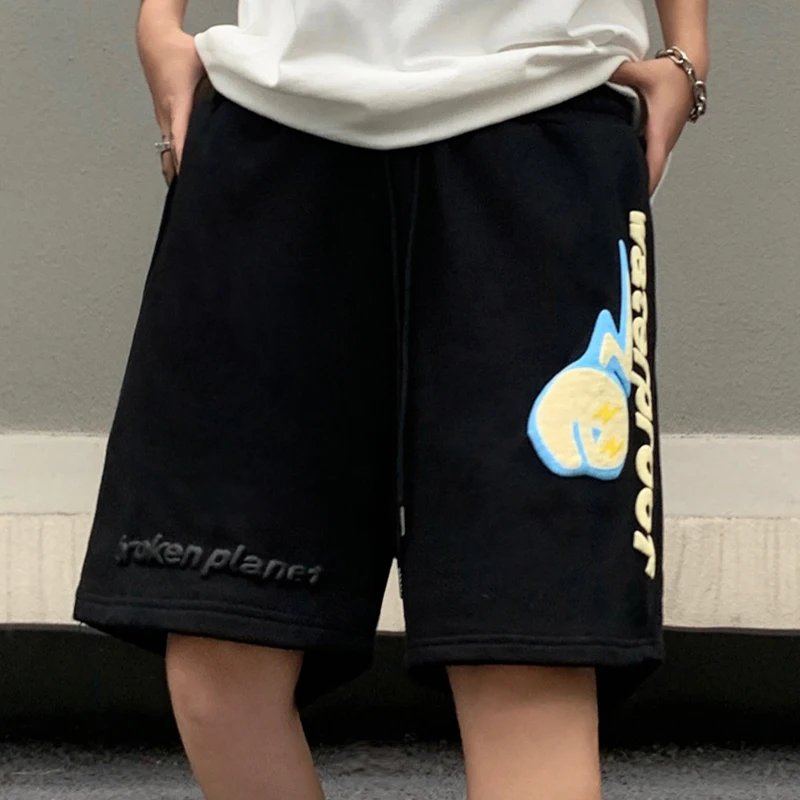 

Брюки спортивные с принтом сломанной планеты, милые штаны с принтом головастика и молнией, модные брендовые повседневные шорты с сломанной планетой