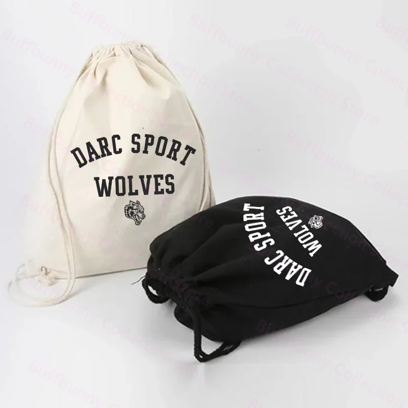 Darc Wolf Bag Canvas Drawstring Shoulders Bundle Bodybuilding Backpack Outdoor Pockets Sport Bag Pouch Training Lightweight Bag