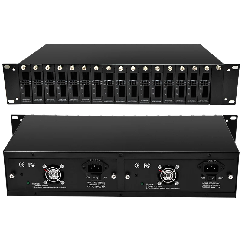 2U 16 Slots 19inch Rack Mount Chassis,Single/Dual Power Supply Fiber Optic Media Converter Chassis/ Empty Rack Mount wanglink oem odm metal dual power 14slot stand alone fiber optic media converter rack chassis for ftth cctv telecom