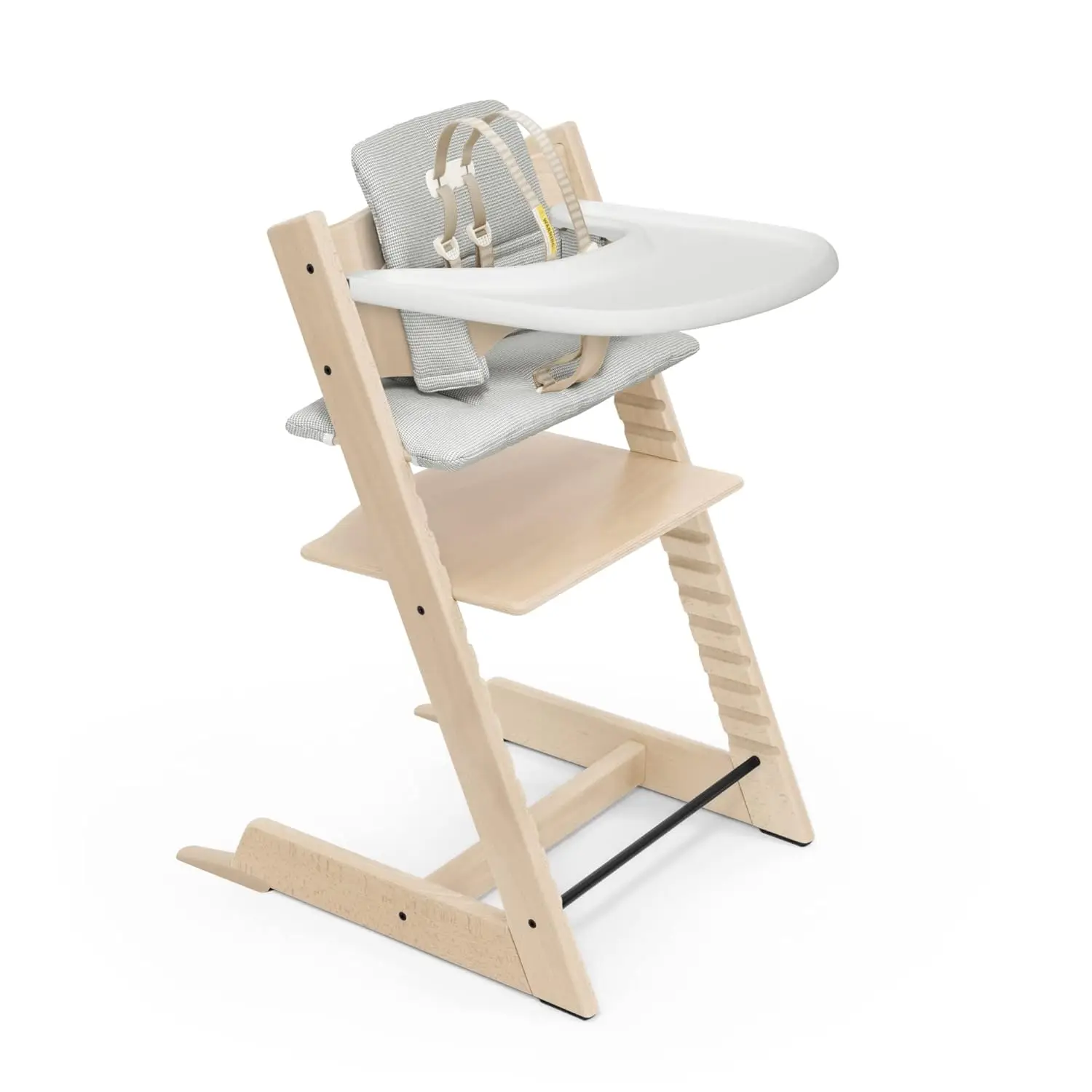 

High chair and cushion with Stokke tray natural with Nordic grey adjustable, all-in-one high chair for infants and toddlers