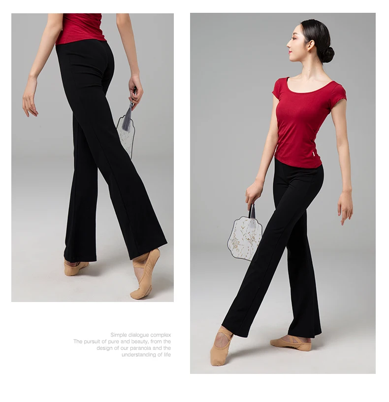 Tanzhose – gerade geschnittene und leicht ausgestellte, figurbetonte Trainingshose für Damen in Schwarz, ideal zum Abnehmen beim Tanzen – Detail 12